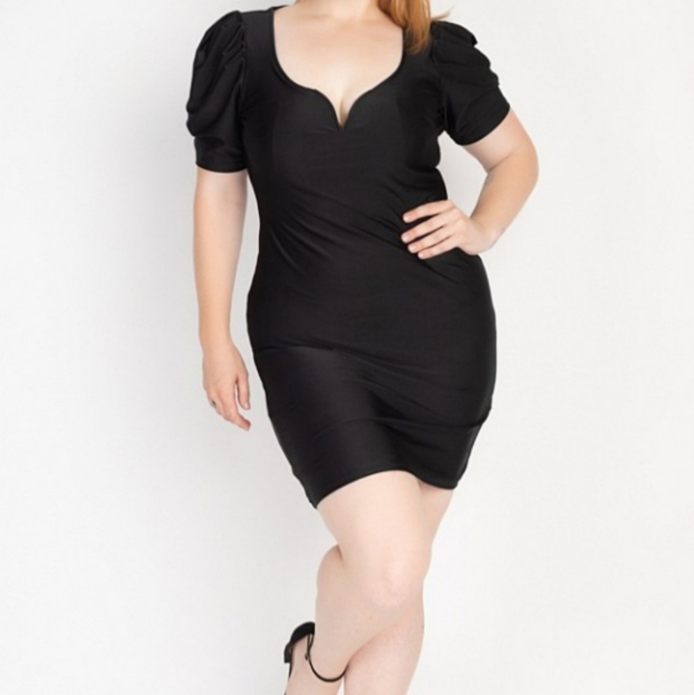 Satin Puff Sleeves Mini Dress